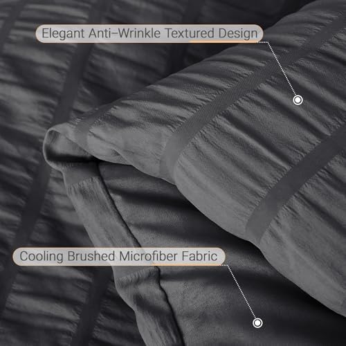 MUXHOMO 7 Pieces Oversized Queen Comforter Set, Seersucker Bed in a Bag Oversized Queen Size, All Season Luxury Bedding Set with Comforter, Flat Sheet, Fitted Sheet, Pillowcases & Shams, Dark Grey
