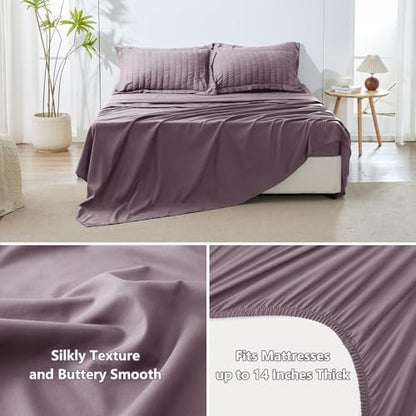 HIMEET King Comforter Set, 7-Piece Seersucker Bed in a Bag, Dusty Purple