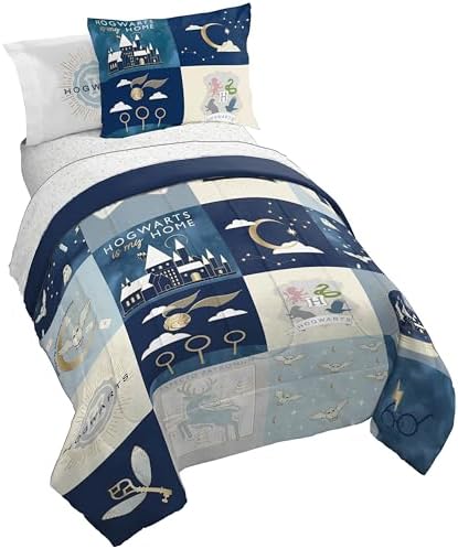 Harry Potter Twin Comforter Set 5 Piece Soft Hogwarts Bedding, Multi
