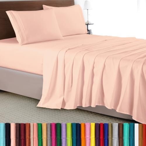Elegant Comfort Luxury 4-Piece Bed Sheet Set - Luxury Bedding 1500 Premium Hotel Quality Microfiber, Wrinkle Resistant Cool and Breathable, Easy Elastic Fitted, California King, Blush Pink