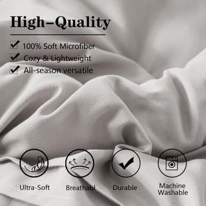 Yogeneg Twin Comforter Set 5 Piece Bed in a Bag,Grid Pinch Pleat Grey Twin Bedding Set,Striped Textured Soft Microfiber Comforter with Sheet Set,All Season Complete Bed Set(Grey,Twin)