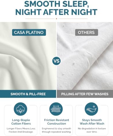 Casa Platino Split King Percale Sheet Set– 7 Piece 100% Cotton Sheet Set Split King, with 15” Deep Pocket Fitted Sheet, Crisp Weave for Cool Cozy Sleep, Soft & Breathable, Everyday Sheets – Silver