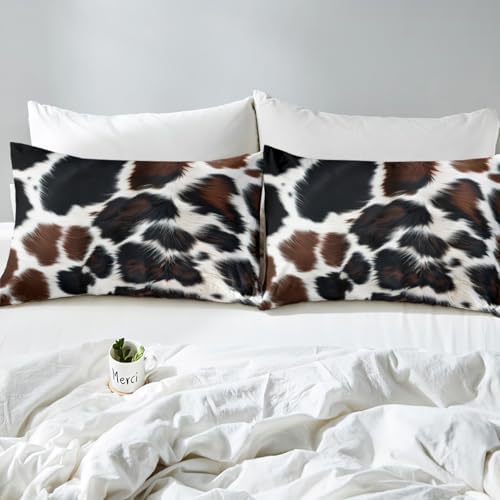 Cow Print Bedding Set for Adult Women - Black And White Highland Cow Print Comforter Set - King Size