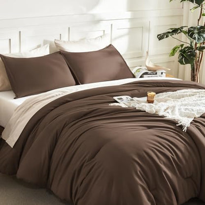 Litanika Brown Super King Comforter Set, 3 Pcs Lightweight Bedding Set