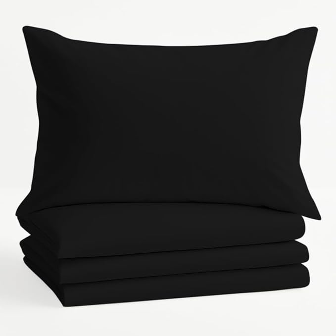 Comfort Beddings Queen Pillowcases Set of 4 – 100% Organic Cotton, 600 Thread Count Sateen, Soft & Comfy Pillow Covers with Envelope Closure, Black, Queen Size 20 x 30 Inches