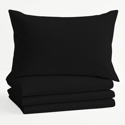Comfort Beddings Queen Pillowcases Set of 4 – 100% Organic Cotton, 600 Thread Count Sateen, Soft & Comfy Pillow Covers with Envelope Closure, Black, Queen Size 20 x 30 Inches