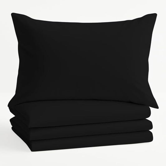 Comfort Beddings Queen Pillowcases Set of 4 – 100% Organic Cotton, 600 Thread Count Sateen, Soft & Comfy Pillow Covers with Envelope Closure, Black, Queen Size 20 x 30 Inches