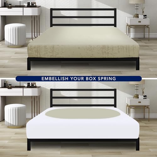 PureFit Stretchy Box Spring Cover Queen - Elastic Fitted Box Spring Wrap Around 4 Sides, Wrinkle & Fading Resistant Fits Queen Size Beds, White