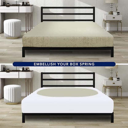 PureFit Stretchy Box Spring Cover Queen - Elastic Fitted Box Spring Wrap Around 4 Sides, Wrinkle & Fading Resistant Fits Queen Size Beds, White