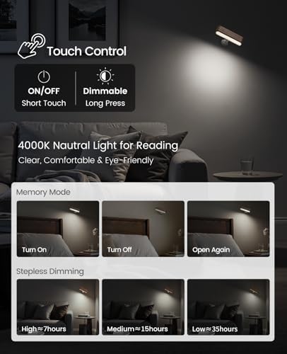 Wood Wall Sconce, Rechargeable Magnetic Wall Lamp, Dimmable