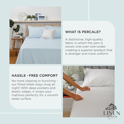 Linen Home Queen Size Fitted Sheet only 100% Cotton Percale, Blue Duck Egg