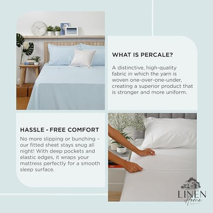 Linen Home 100% Cotton Percale Fitted Sheet only, Full Size, Blue Duck Egg