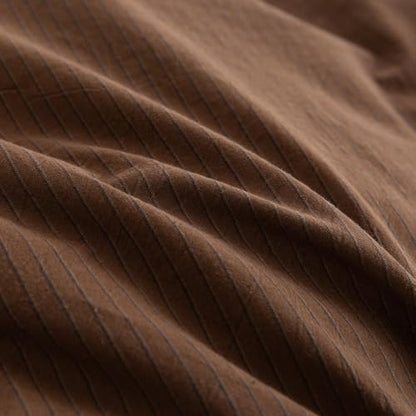 Mucalis Brown Striped Duvet Cover Queen 100% Washed Cotton Navy Pinstripe Duvet Cover Set 3 Piece Classic Stripes Bedding Full with Zipper Closure Corner Ties,Soft Breathable Lightweight Cozy