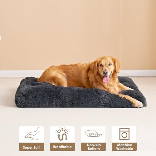 EHEYCIGA Fluffy Dog Crate Bed, Plush Extra Large Plus Dog Pillow, Dark Grey