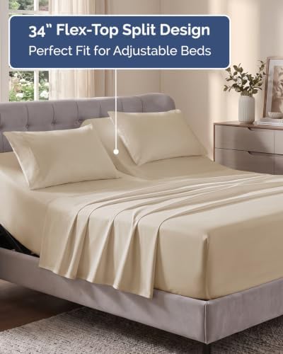 Flex Top Split Head King Sheet Set - 4 Piece Extra Deep Sheets - Wheat