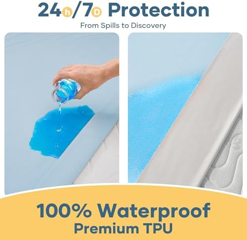 OhGeni Waterproof Mattress Protector, Queen Size Mattress Pad Fitted with Deep Pocket 6"-18", Breathable Noiseless Soft, Washable Dirt-Proof Mattress Cover, Blue, More Than 99 pcs fibers, Daybed Cover