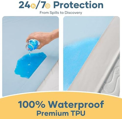 OhGeni Waterproof Mattress Protector, Queen Size Mattress Pad Fitted with Deep Pocket 6"-18", Breathable Noiseless Soft, Washable Dirt-Proof Mattress Cover, Blue, More Than 99 pcs fibers, Daybed Cover