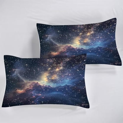 Galaxy Comforter Set Twin Size Space Bedding for Kids Girls Boys Starry Sky Cloud Glitter Stars Moon Bedroom Decor Quilt Bed Sets, 1 Comforter 1 Pillowcase