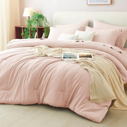 CozyLux Full Size Comforter Set Blush Pink, 7 Pieces Bed in a Bag