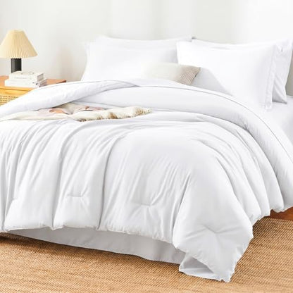 HIMEET Queen Comforter Set, 7-Piece Point-Quilted Bed in a Bag White