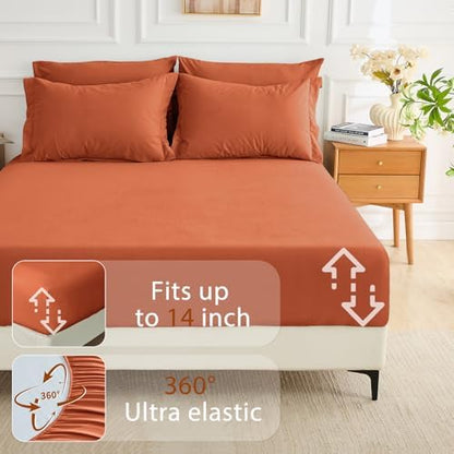 MUXHOMO 7 Pieces Oversized King Comforter Set, Soft Bed in a Bag Oversized King Size, All Season Bedding Set with Comforter, Flat Sheet, Fitted Sheet, Pillowcases & Shams, Burnt Orange