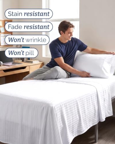 Twin 4 Piece Bed Sheet Set - Breathable & Cooling Sheets - Striped White