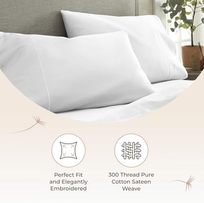 100% Organic Cotton Pillow Cases King Size Set of 2-100% Cotton Pillowcases GOTS Certified 300 Thread Count - Naturally Cooling Comfortable Breathable & Soft Pillow Cases (White, King)