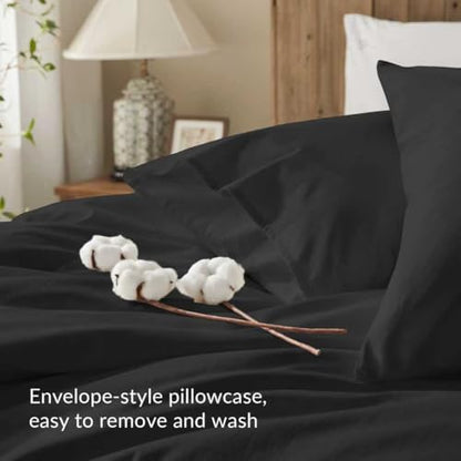 Twin Duvet Cover Set, 100% Egyptian Cotton, 1600 Thread Count, Ultra Soft & Breathable Luxury Bedding with Zipper Closure & Corner Ties, 3PCS(Black, 68''x90''