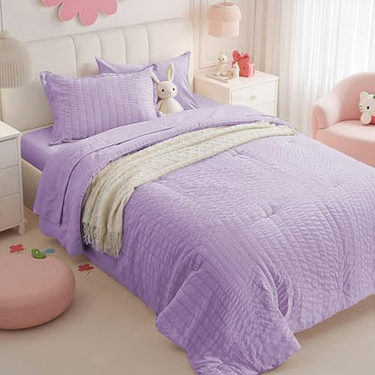 Twin Comforter Set 5 Piece, Lavender Bed in a Bag Twin Size Bedding Sets
