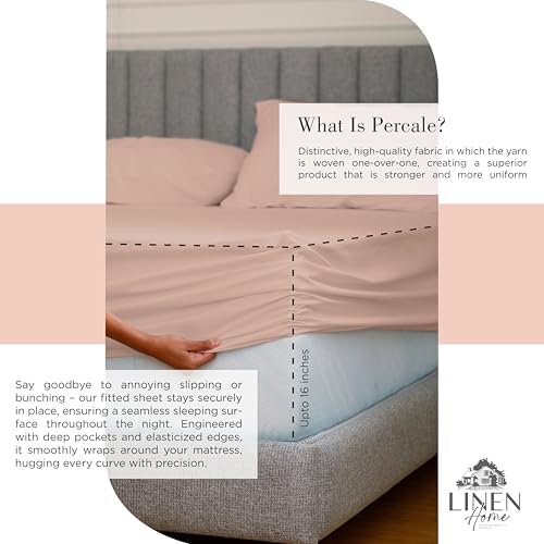 Linen Home 2-Pack Full Sheet Set, 100% Cotton Percale Bedding, 8-Piece Value Bundle, Deep Pocket Cooling Bed Sheets for Hot Sleepers, Breathable & Crisp Hotel Quality, Long-Staple Cotton, Brushed Rose
