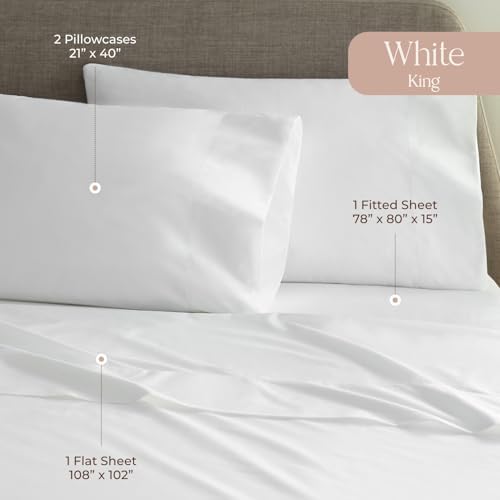 100% Organic Cotton Sheets Cal King - GOTS Certified Cotton Percale Sheets with Crisp Cool & Breathable Percale Weave Perfect for Hot Sleepers - Durable Luxury 4 Piece Set (White, King)