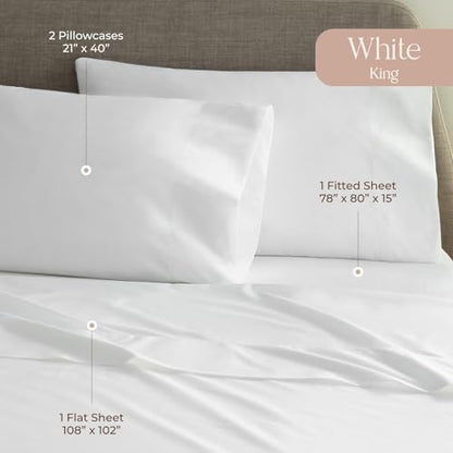 100% Organic Cotton Sheets Cal King - GOTS Certified Cotton Percale Sheets with Crisp Cool & Breathable Percale Weave Perfect for Hot Sleepers - Durable Luxury 4 Piece Set (White, King)