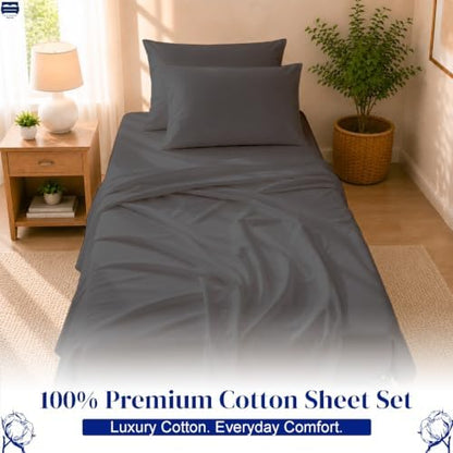 Cottingon 4 PC Cot Sheet Set 25"X75", Egyptian Cotton, Dark Grey