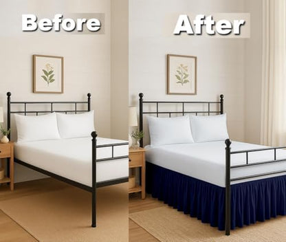 Ruffled Bed Skirt Split Corners with Platform, Tailored Fit Hotel Quality Wrinkle Free Ultra-Soft Microfiber Dust Ruffle, Upto 6 Inch Drop, Full, Navy Blue