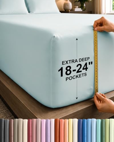 CGK Linens Extra Deep Split King Fitted Sheet Only - Ice Blue