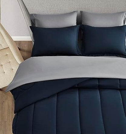 Maple&Stone Twin Comforter Set 5 Pieces Bed in a Bag Navy & Dark Grey