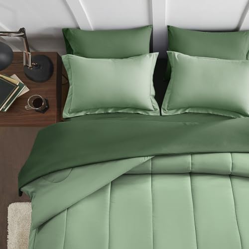 Maple&Stone Full Comforter Set 7 Pieces Bed in a Bag Sage Green Bed Set