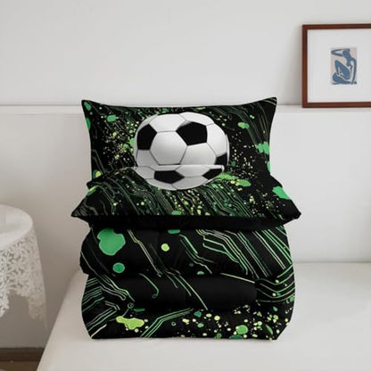 Erosebridal Soccer Bedding Full,Football Comforter Set Cool Sports Game Bed Sets Hippie Graffiti Style Duvet Insert 3 Pieces