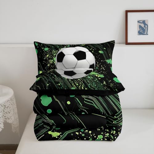 Erosebridal Soccer Bedding King,Football Comforter Set Cool Sports Game Bed Sets Hippie Graffiti Style Duvet Insert 3 Pieces