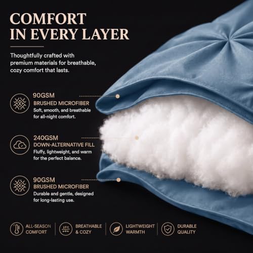 CozyLux Twin XL Comforter Set Grayish Blue, 5 Pieces Pintuck Bed in a Bag