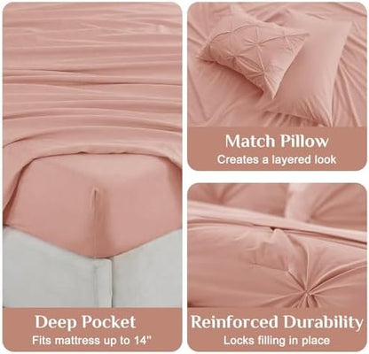 JOLLYVOGUE Twin XL Comforter Set 5 Pieces - Bed in a Bag Twin XL for All Season, Pintuck Bedding Comforter Sets with Comforter, Flat Sheet, Fitted Sheet and Pillowcases & Shams, Rose Brown