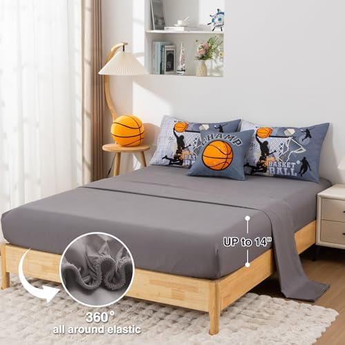 A Nice Night Basketball Themed Bed Comforter Sets for Boys Teens，Queen