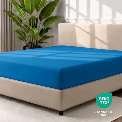 Bare Home King Fitted Sheet - 1800 Ultra-Soft (King, Medium Blue)