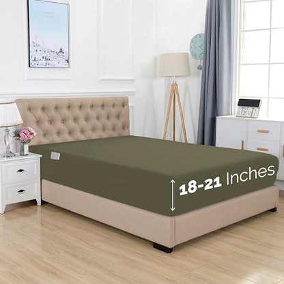 Elegant Comfort 1500 Premium Hotel Quality 18-21 Inches Deep - Extra Deep Pocket Single Fitted Sheet for High Mattress, Luxury and Softest, Smart Pocket - Wrinkle Free, Queen, Green