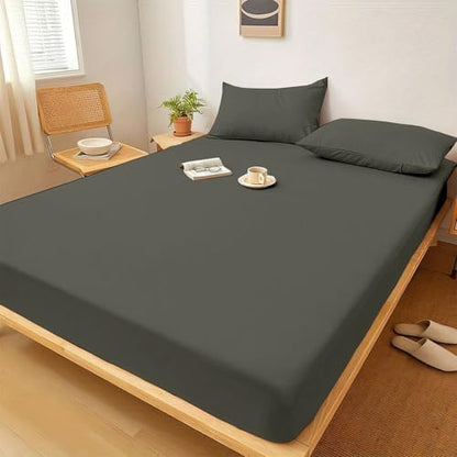 1 Piece King Size Fitted Sheet Only, 15-Inch Deep Mattress, Dark Grey Solid