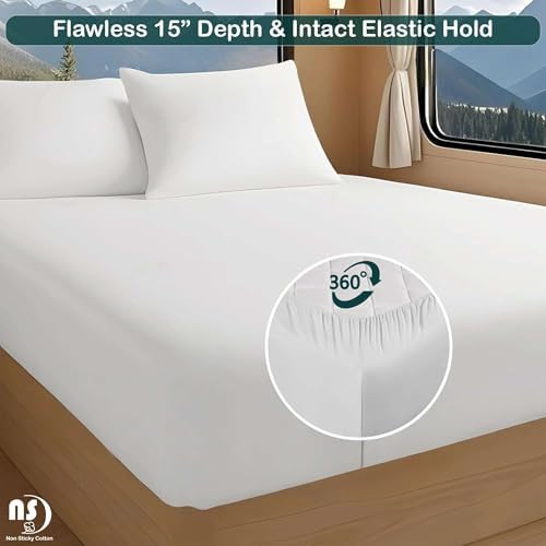 RV Short Queen Sheet Set 4 Piece - 100% Extra Long Staple Cotton, 400 Thread Count, Deep Pockets 15 to 18 Inches, White Solid, Hotel-Quality Bedding, Soft & Breathable Bedding for RV Bed
