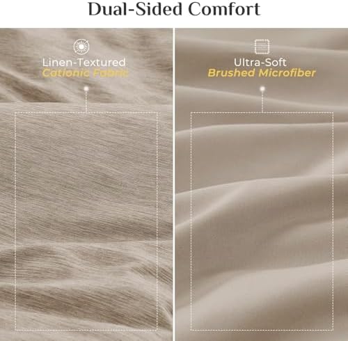 JOLLYVOGUE Khaki Queen Comforter Set, Cationic Dyeing Bed in a Bag Queen 7 Pieces, Double-Tone Bedding Set with Down Alternative Comforter, Sheets, Pillowcases & Shams