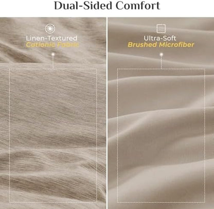 JOLLYVOGUE Khaki King Comforter Set, Cationic Dyeing Bed in a Bag King 7 Pieces, Double-Tone Bedding Set with Down Alternative Comforter, Sheets, Pillowcases & Shams
