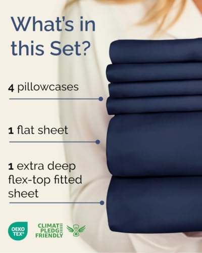 Flex Top Split Head King 6 Piece Sheet Set - Soft & Cooling - Navy Blue