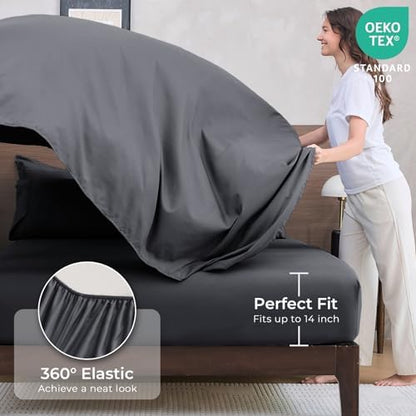 HEVUMYI 7-Piece California King Comforter Set, Dark Grey Bed in a Bag